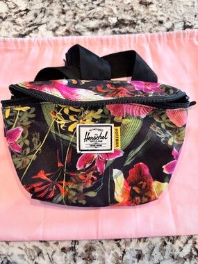 Herschel Supply Company Black Floral Waist Pack with Pink Accents